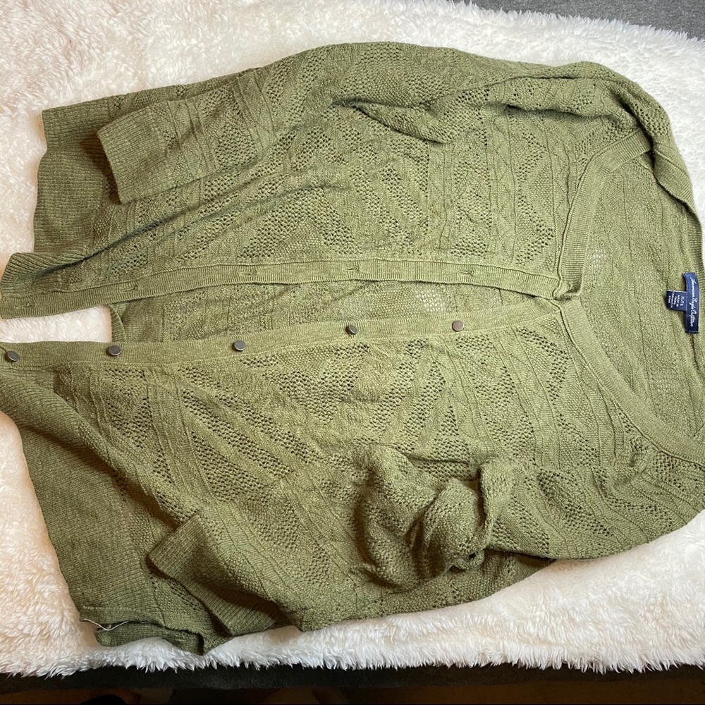American Eagle Olive Green Laser Cutout Sweater XL